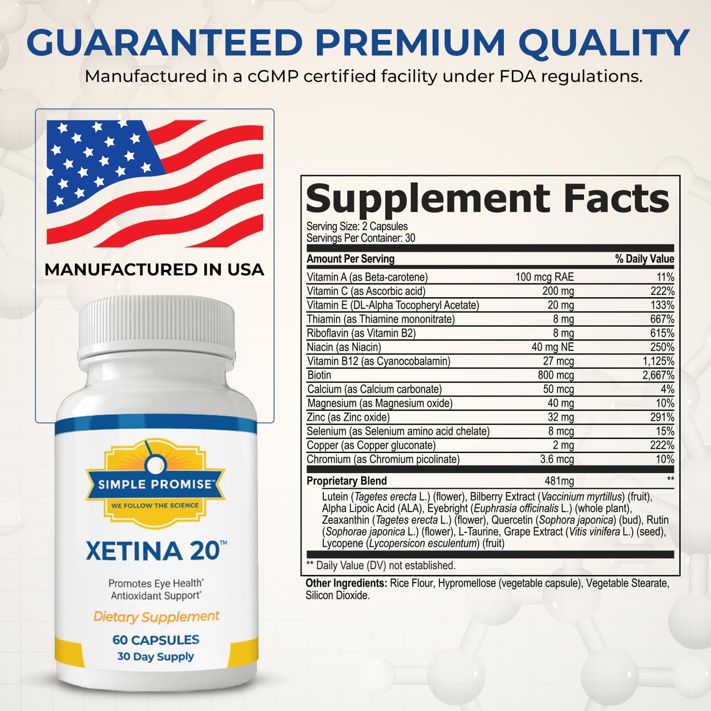 Simple Promise Xetina 20 Lutein and Zeaxanthin Supplements 60 Capsules