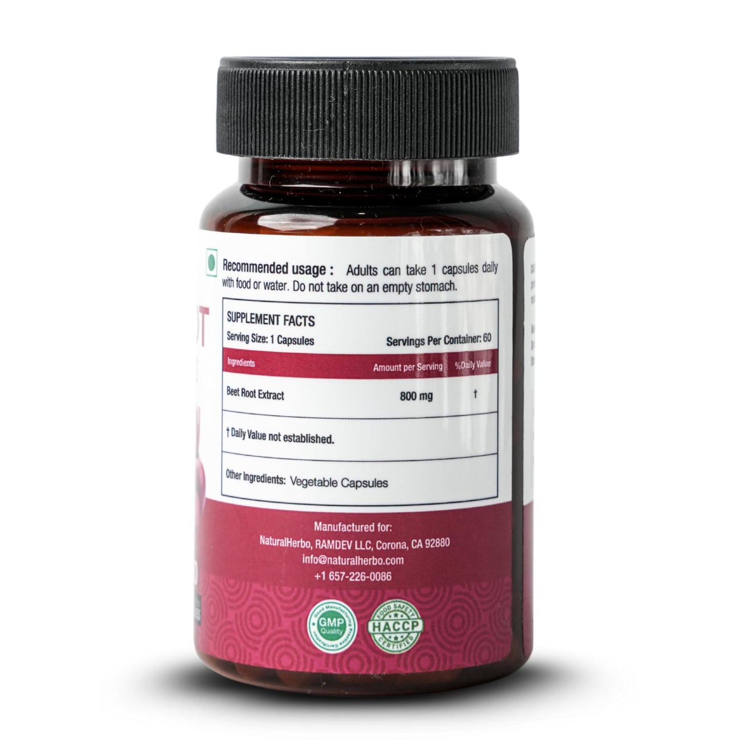 NaturalHerbo Beet Root Capsules 800mg, 60 Count