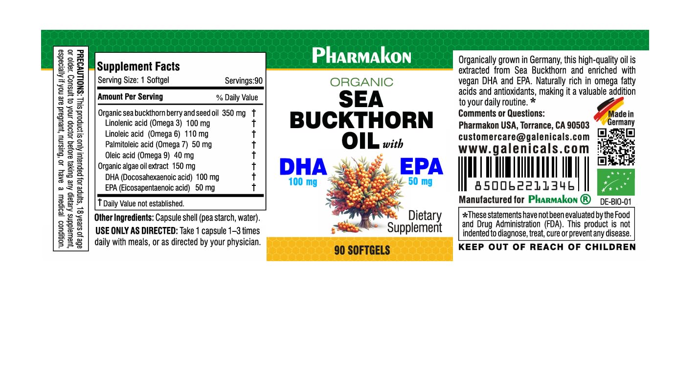 PHARMAKON Whole-Fruit Sea Buckthorn Oil, Seed & Berry Blend Softgels 90 Count