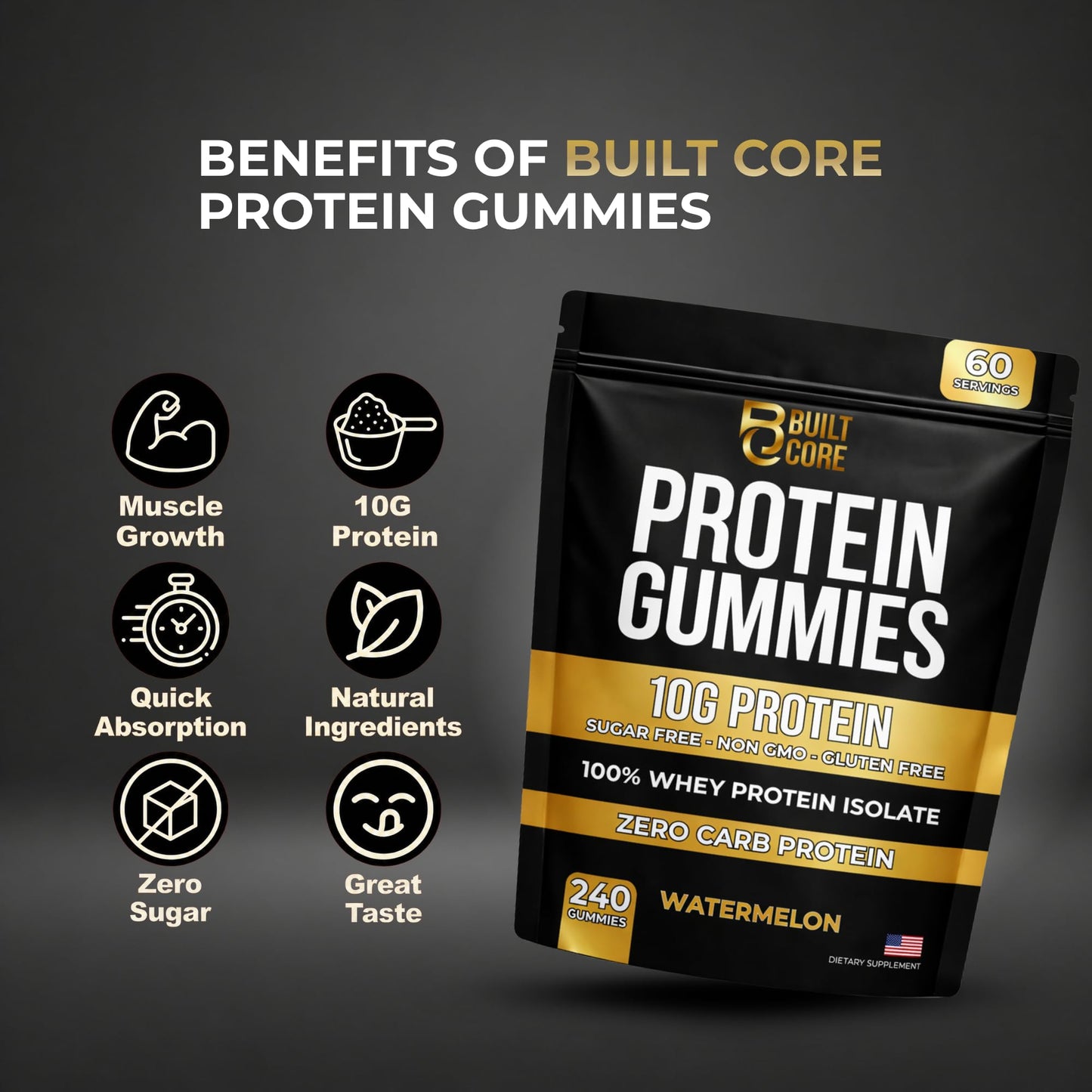 BuiltCore Whey Isolate Protein Gummies 25 Count