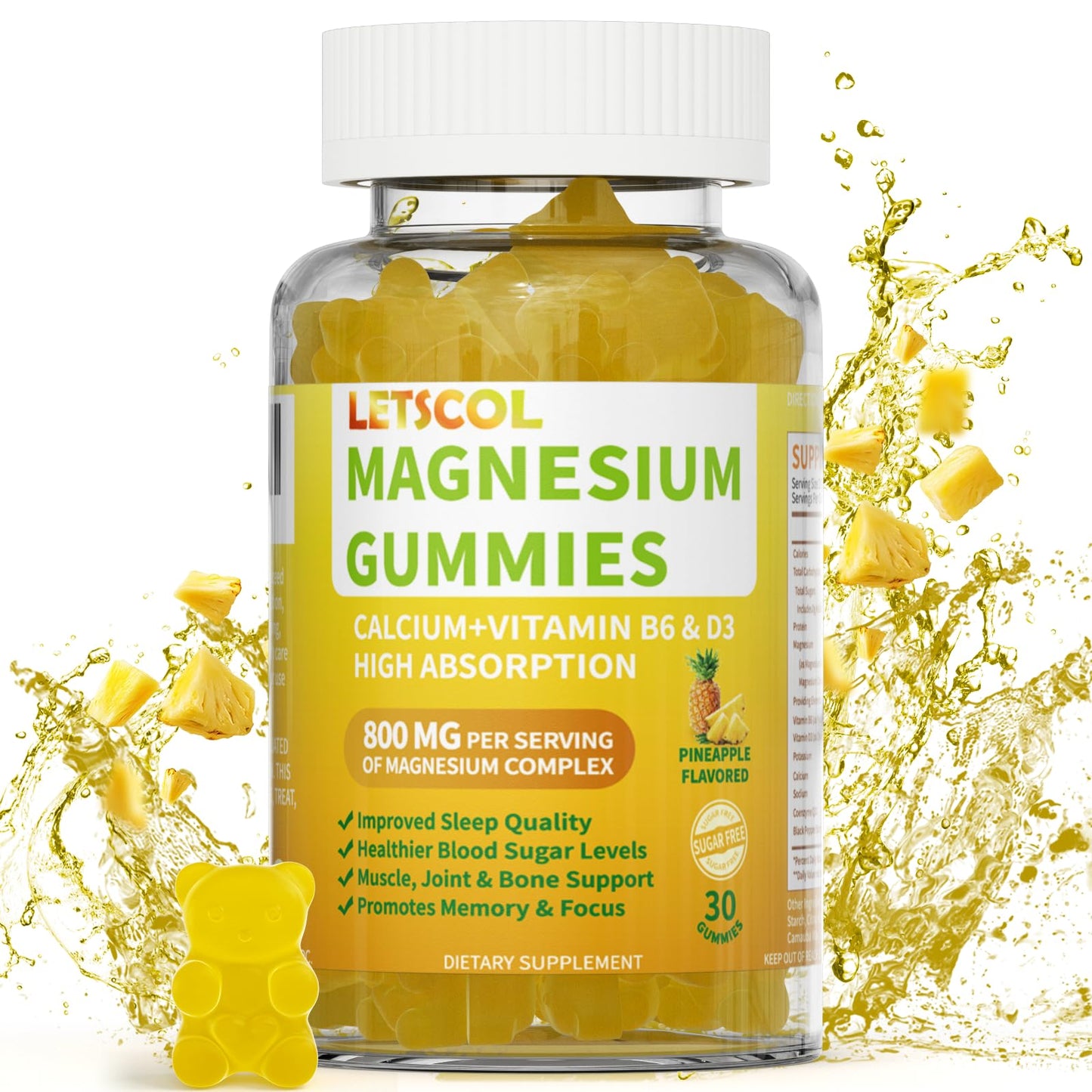 LETSCOL Magnesium Glycinate Gummies, 30 Count