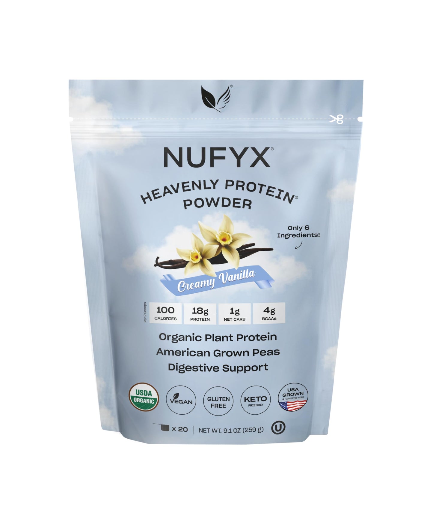NUFYX Heavenly Protein Powder Creamy Vanilla 9.1 Ounce (20 Scoops)