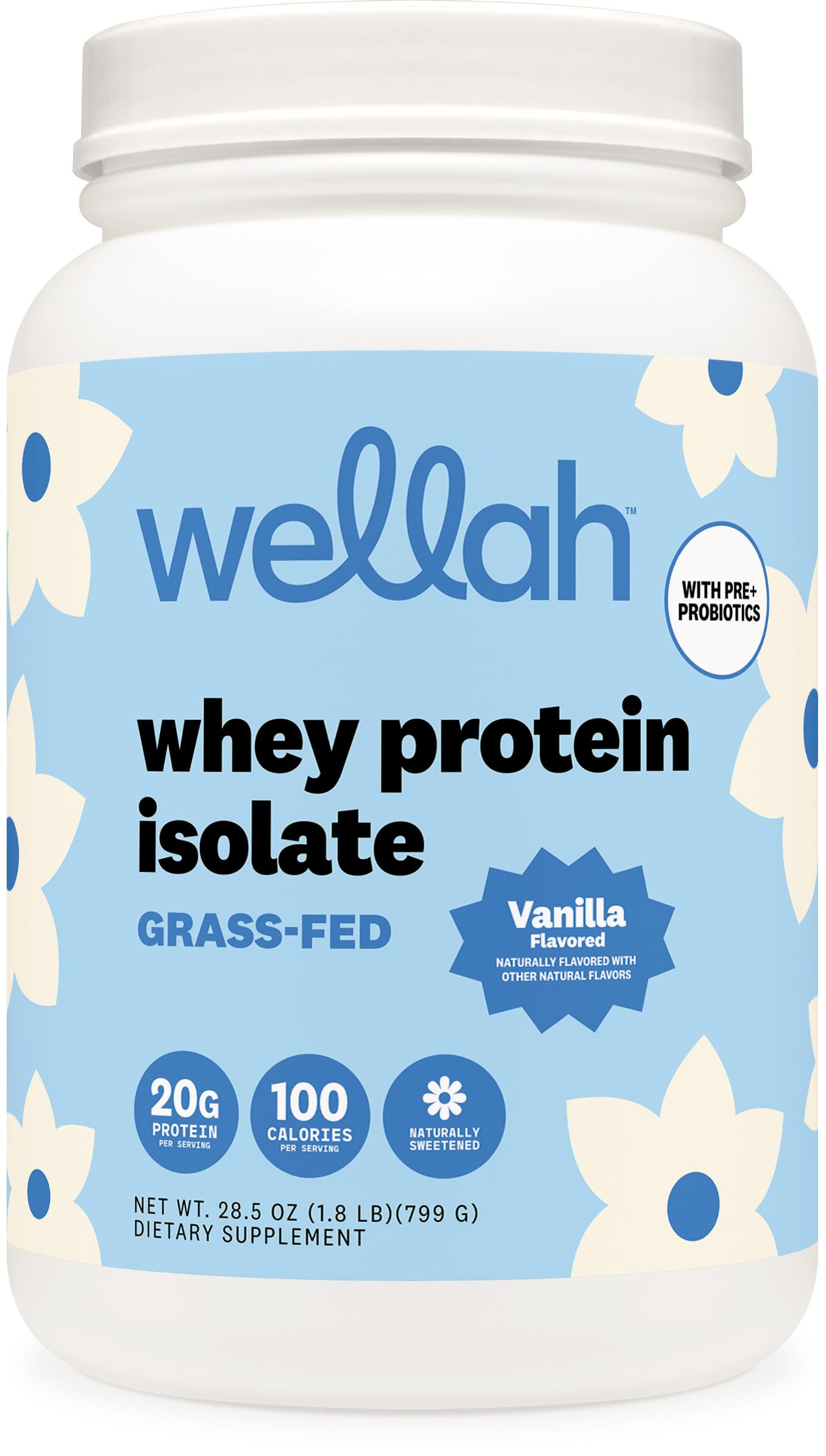 Wellah Grass-Fed Whey Protein Isolate Powder, 28.5 oz