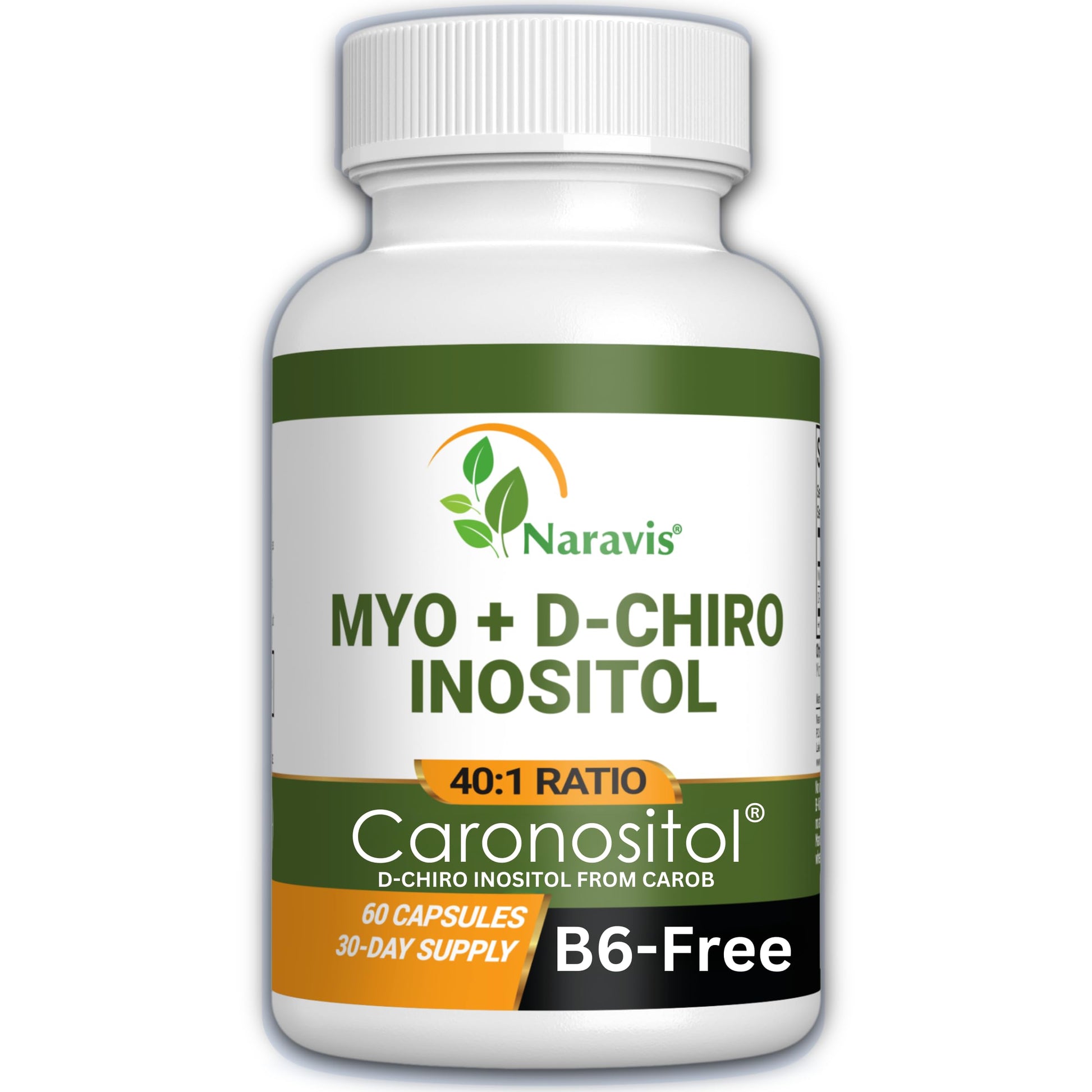 Naravis Inositol Supplement - 40:1 Myo-Inositol & D-Chiro Inositol with Caronositol (Vegan & B6-Free) Capsules, 60 Count