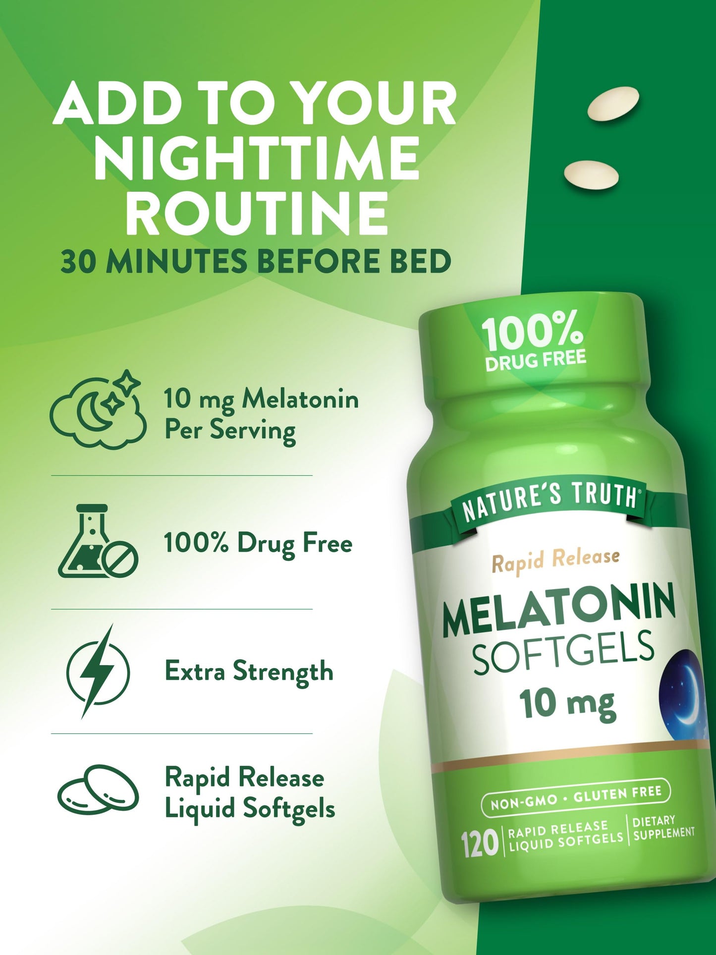 Nature's Truth Melatonin 10mg Softgels, 120 Count