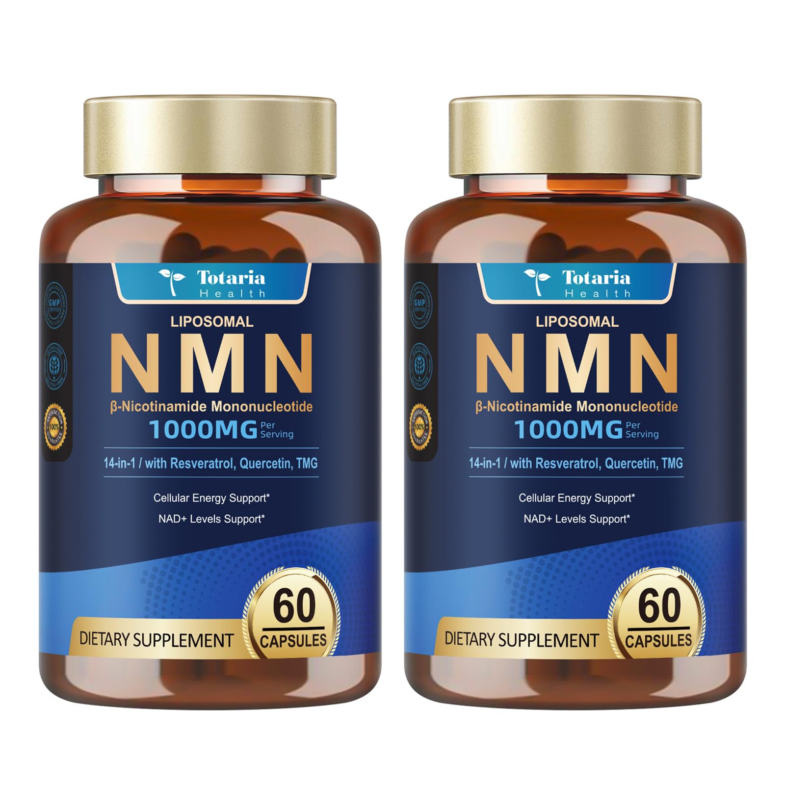 Totaria Liposomal NMN Capsule 1000mg, 14-in-1 NMN Resveratrol Complex with CoQ10, TMG, Quercetin, ALA, PQQ, NAD Levels Support, 120 Capsules