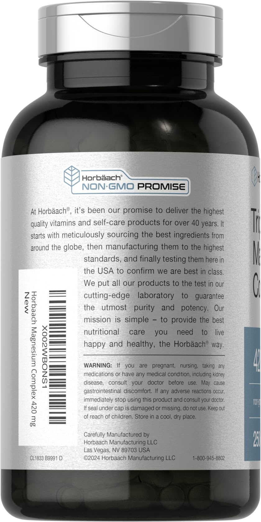 Horbäach Triple Magnesium Complex 420 mg, 250 Capsules