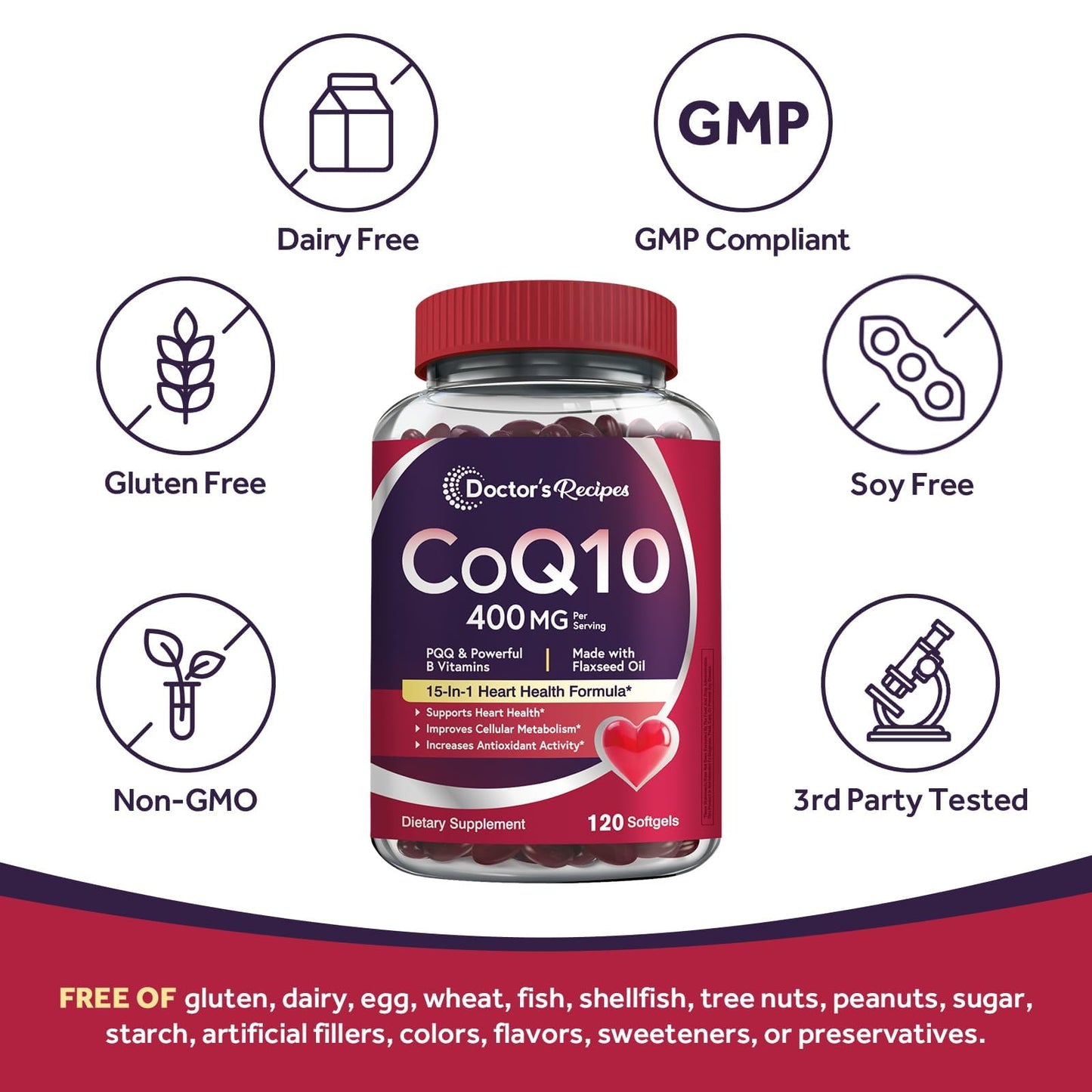 Doctor's Recipes CoQ10 400mg Softgels, 120 Count