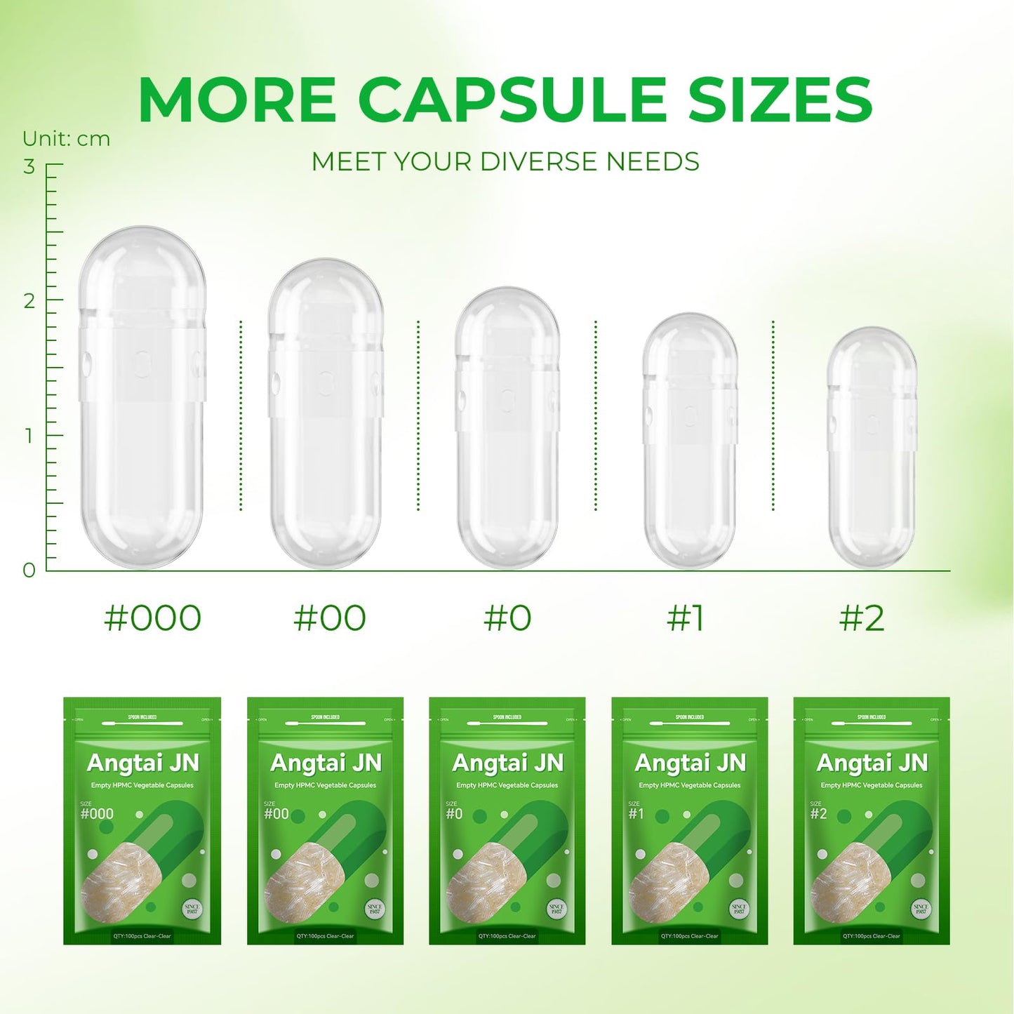Angtai JN Empty Vegan Capsules Size 2 Plant Based Clear Capsules, 1000 Count