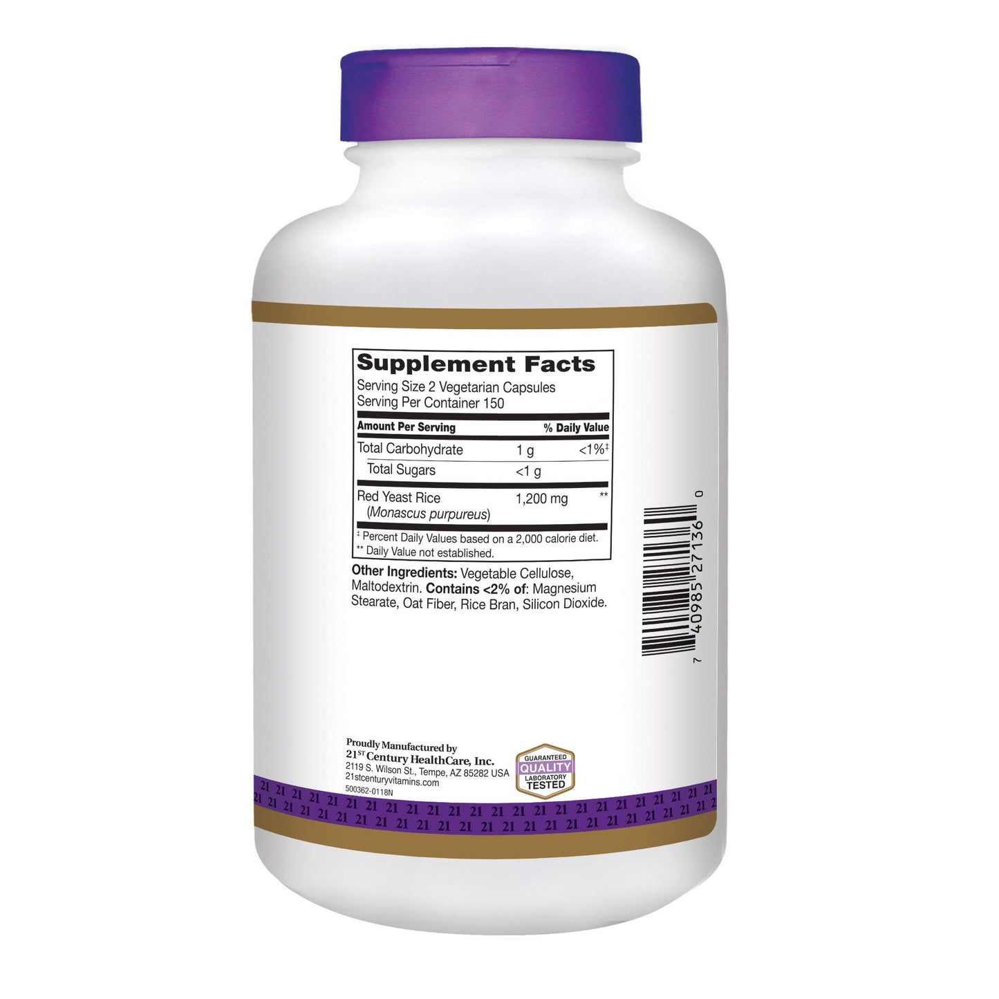 21st Century Red Yeast Rice Extract Veg Capsules, 300 Count
