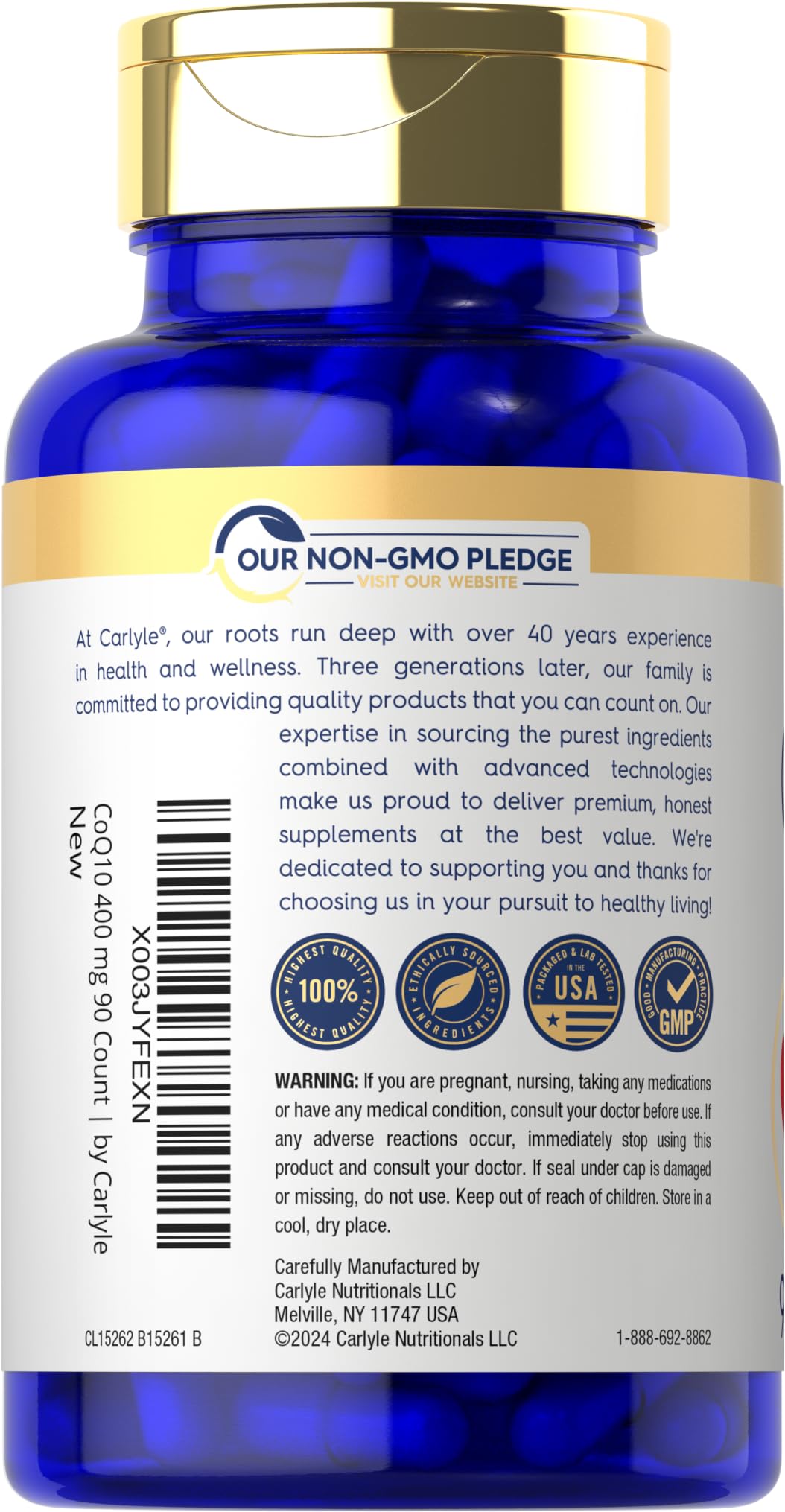 Carlyle CoQ10 400mg with Black Pepper Extract Capsules, 90 Count