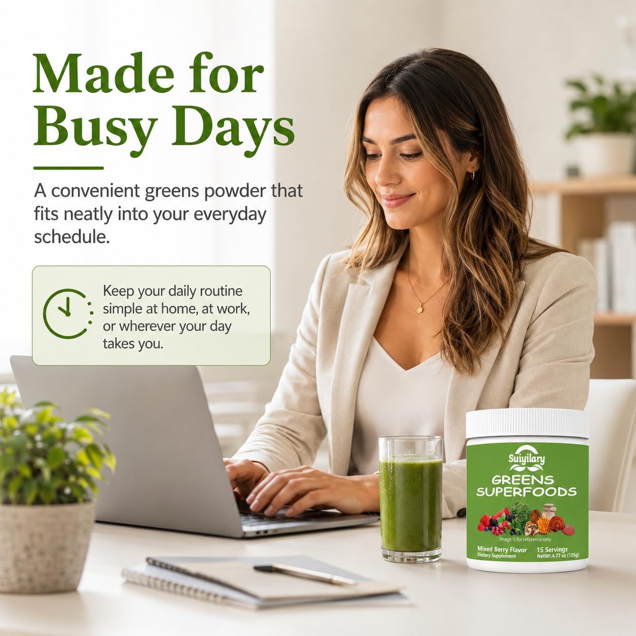 Suiyilary Greens Superfoods Powder for Digestive Health, Spirulina & Chlorella, Mixd Berry, 4.77 oz