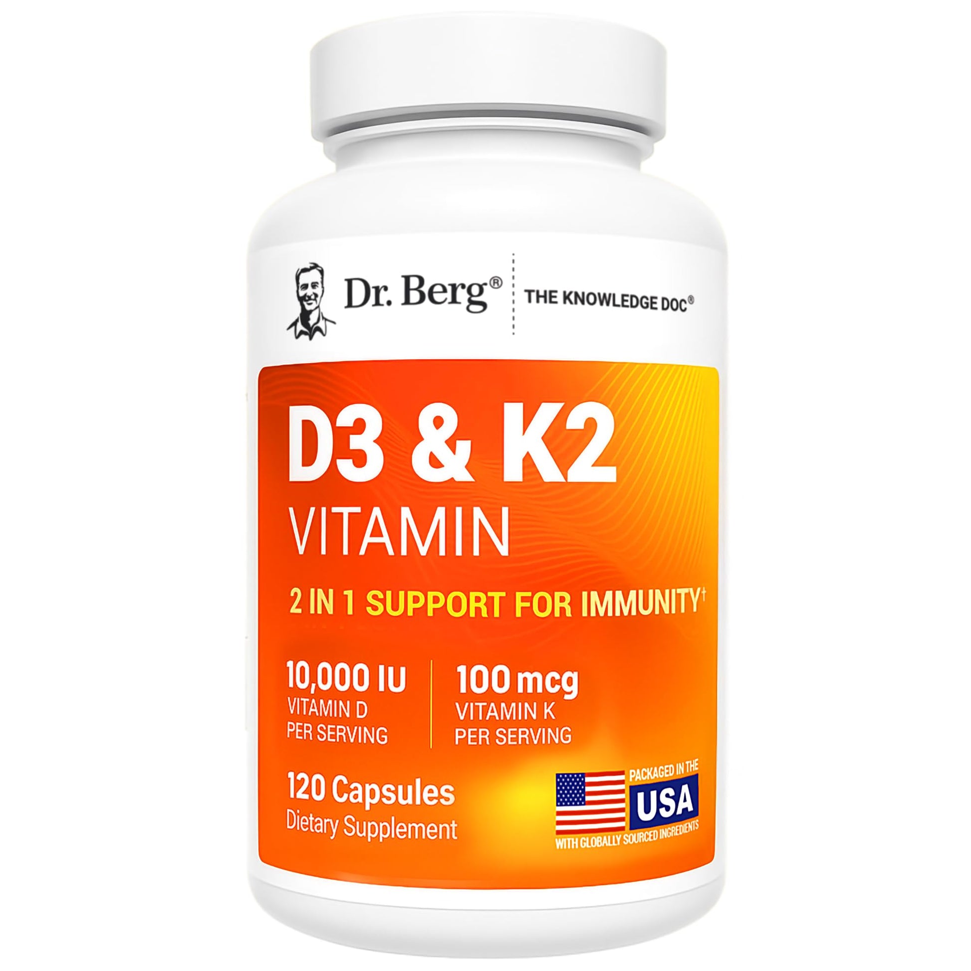 Dr. Berg Nutritionals Maximum Strength 2-in-1 Vitamin D3 K2 10,000 IU Capsules, 120 Count