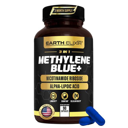 Earth Elixir 3-in-1 Methylene Blue Capsules Pharmaceutical Grade with Alpha Lipoic Acid (ALA) & NAD – Energy, Cognitive & Cellular Support, 90 Capsules