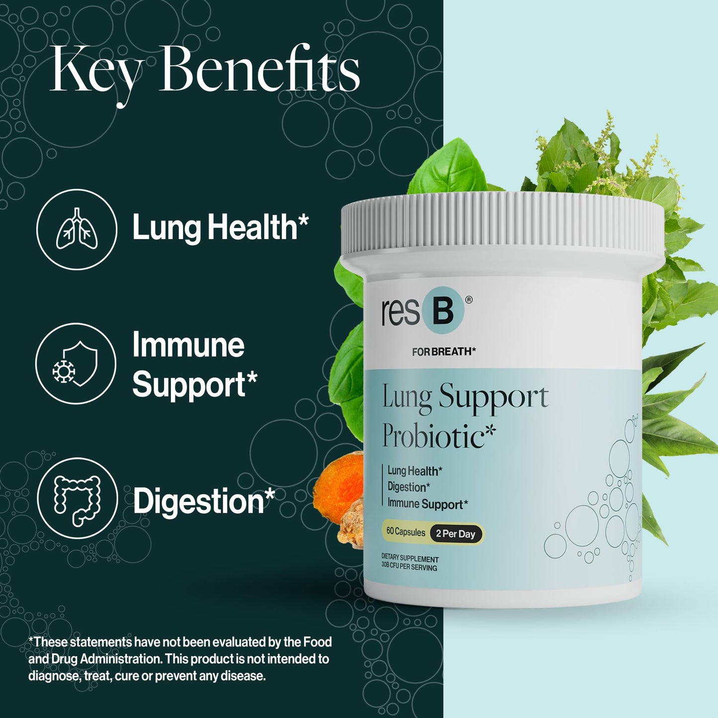 ResBiotic ResB Lung Support Probiotic Supplement Capsules, 60 per bottle
