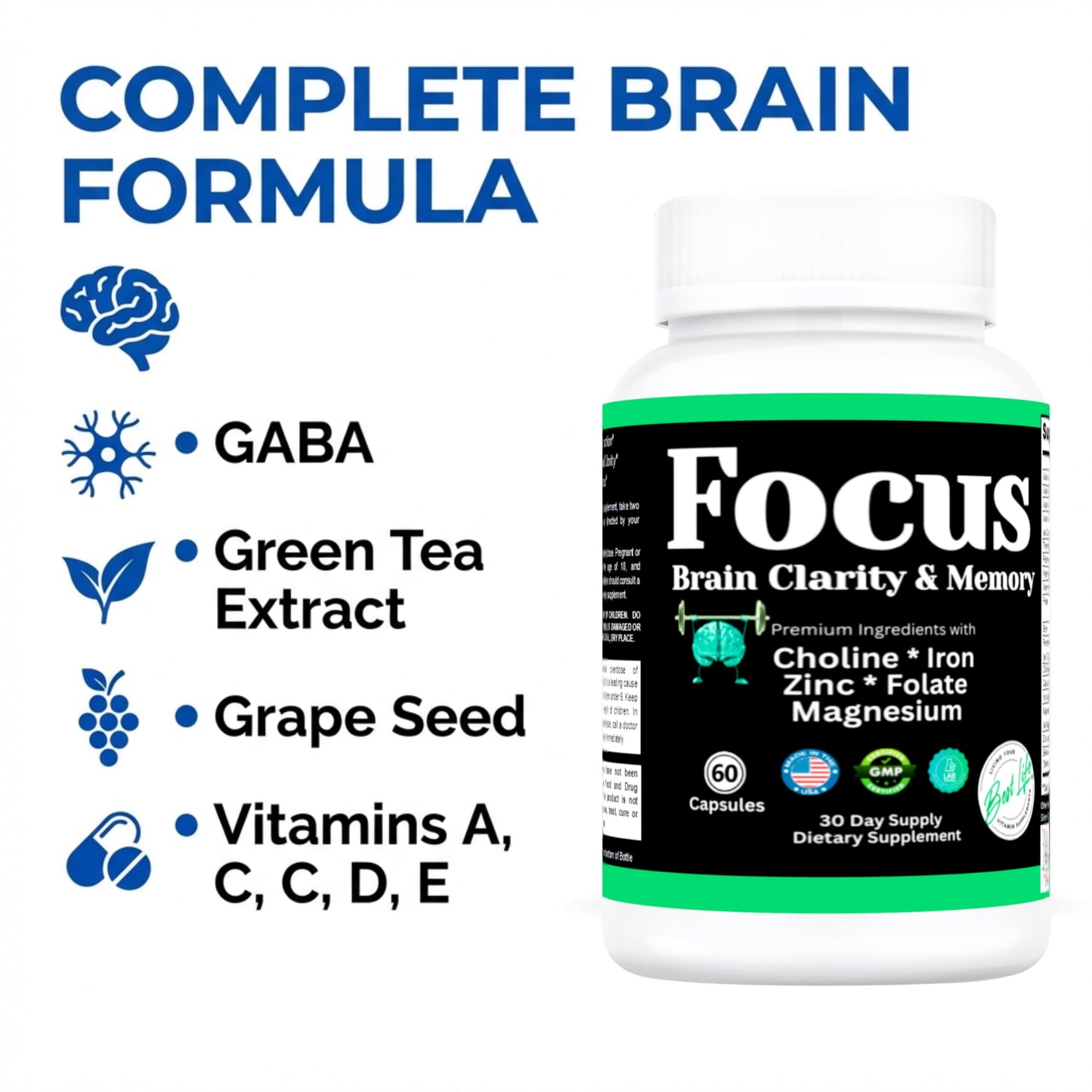 THIS LITTLE HOUSE OF MINE FOCUS Nootropic Brain Supplement for Memory, Sharp Alertness & Mental Clarity Tablet, 60 Count