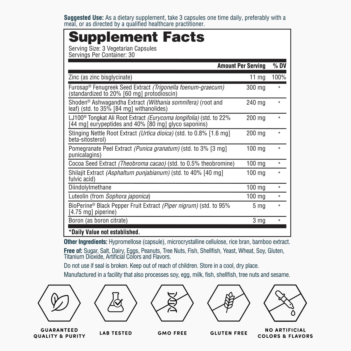 Nature's Lab Gold Vital Testosterone with Adaptogenic Herbs, Targeted Minerals and Bioactive Compounds, 90 Capsules
