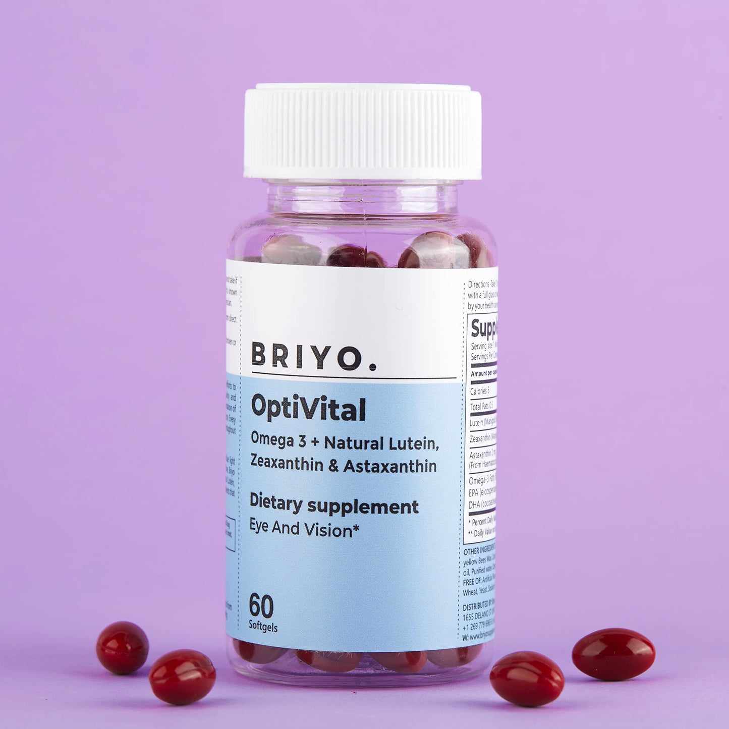 Briyosis OptiVital Eye Health Supplement – Lutein, Zeaxanthin, Astaxanthin & Omega-3 from Natural Sources – Supports Vision, Retinal Health & Eye Strain Relief 60 Capsules