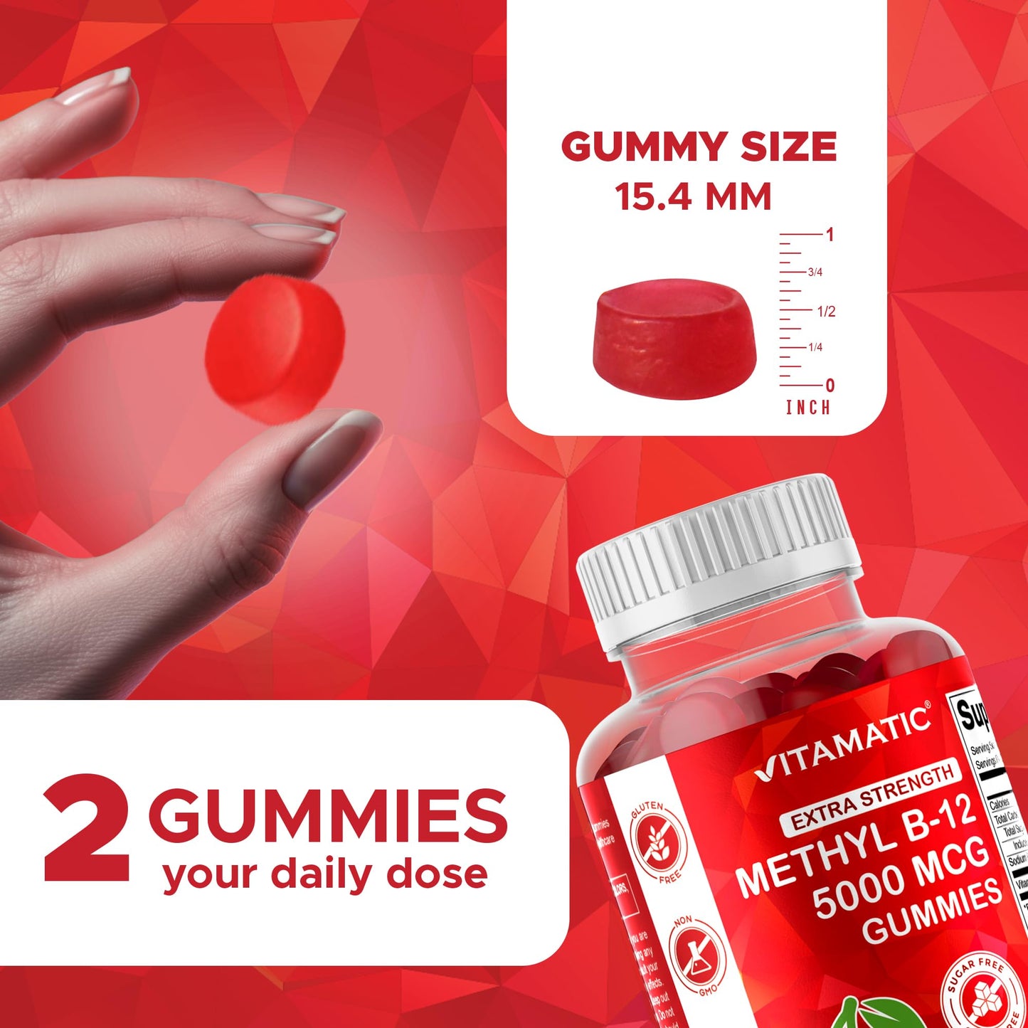 Vitamatic Extra Strength Vitamin B12 5000 mcg (Methyl B12) Gummies, 240 Count
