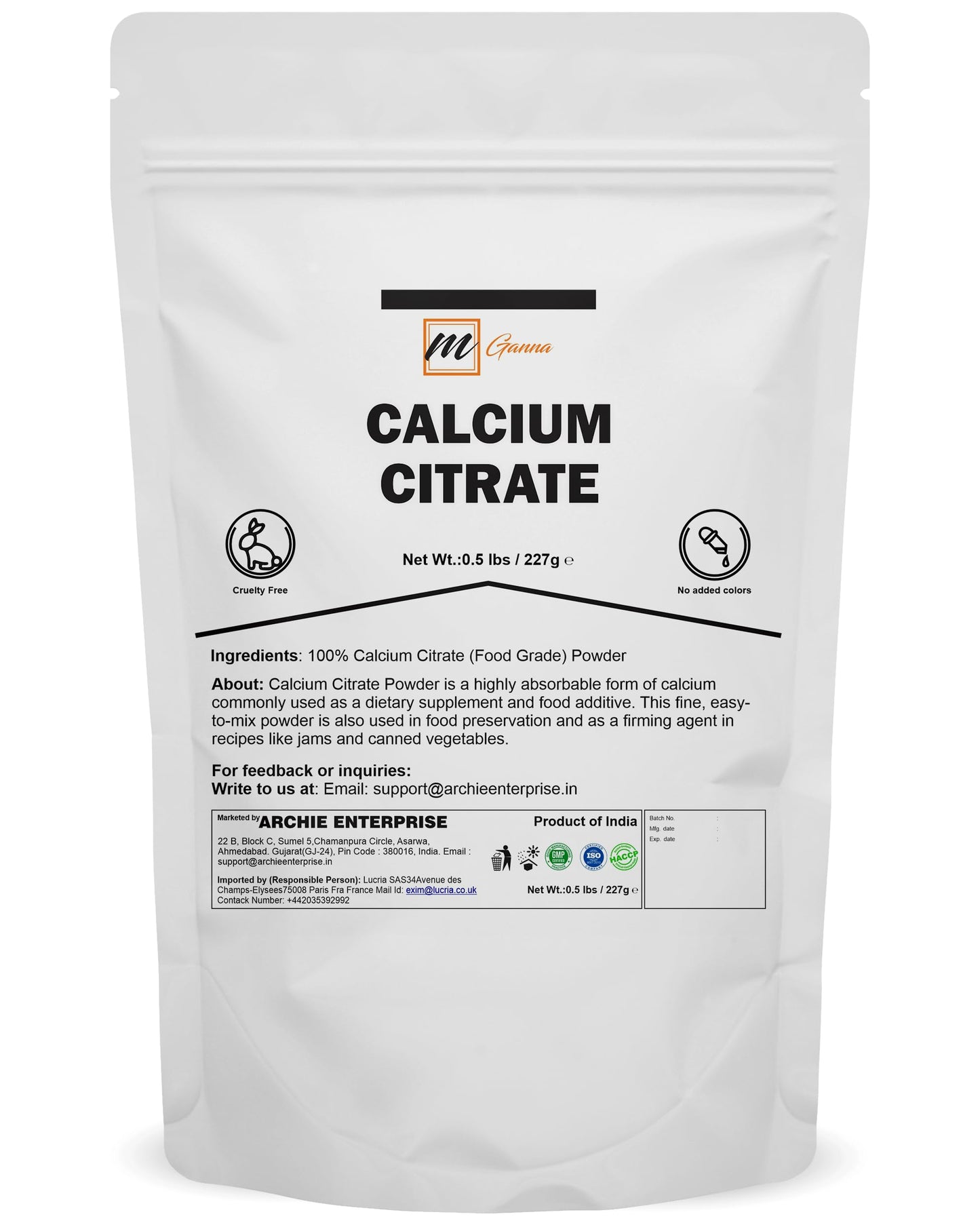 mGanna Calcium Citrate Powder 8 oz