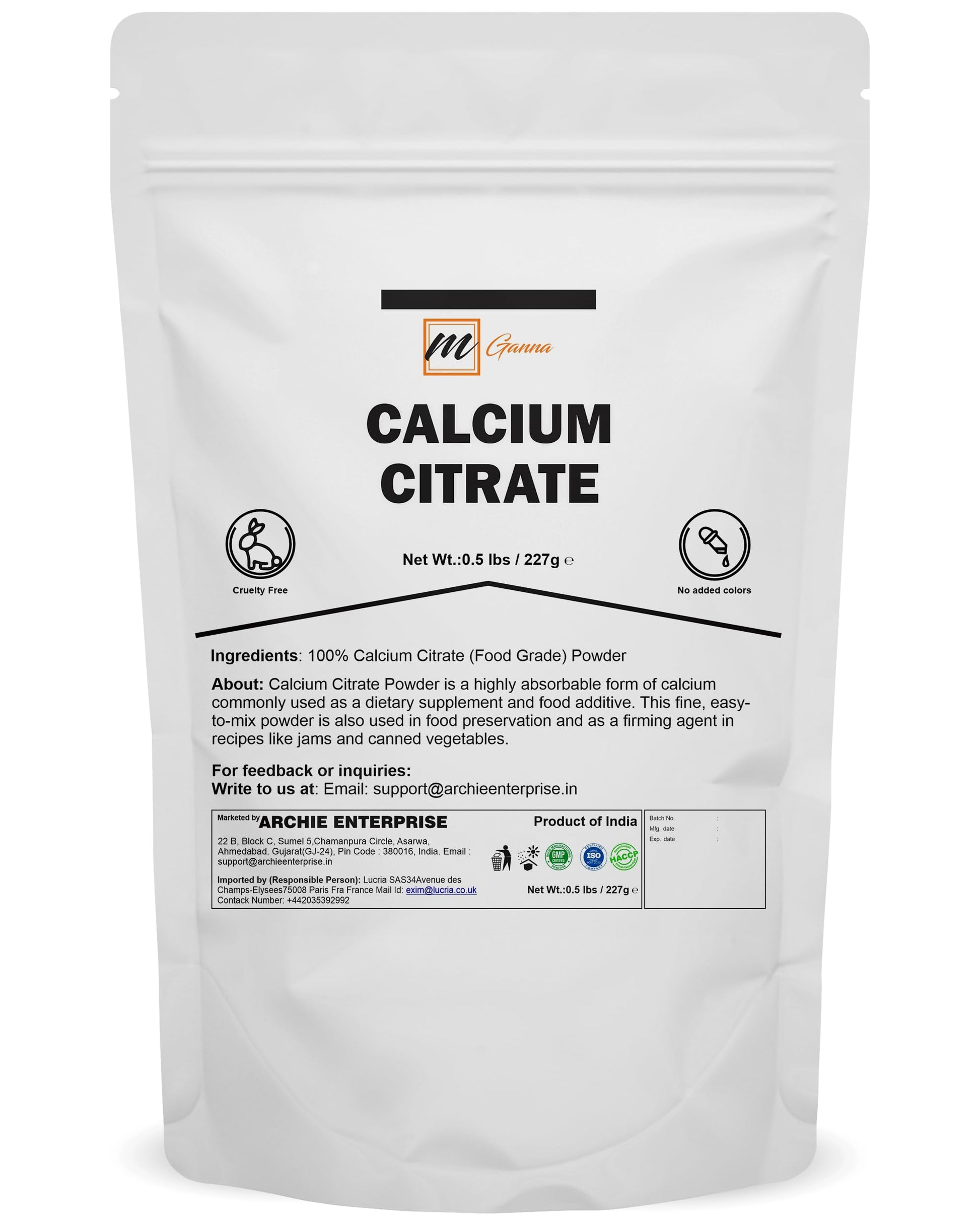 mGanna Calcium Citrate Powder 8 oz