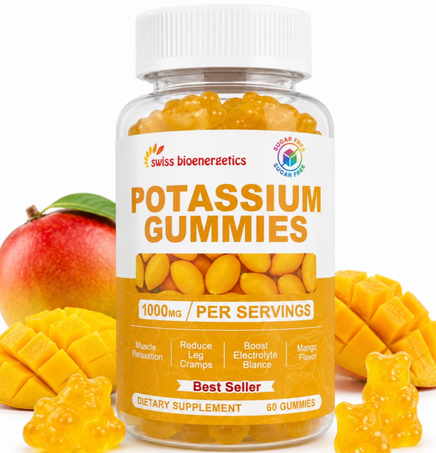 Swiss Bioenergetics Potassium Gummies for Adults & Kids Mango Flavor 60 Count