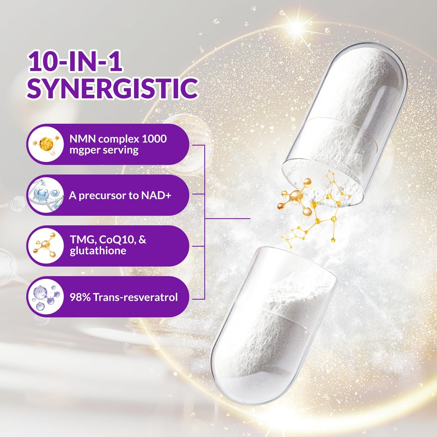 Aolbtrfb NMN Supplement 10-in-1 with Nicotinamide Mononucleotide, Resveratrol, TMG & Quercetin & Glutathione Softgel 120