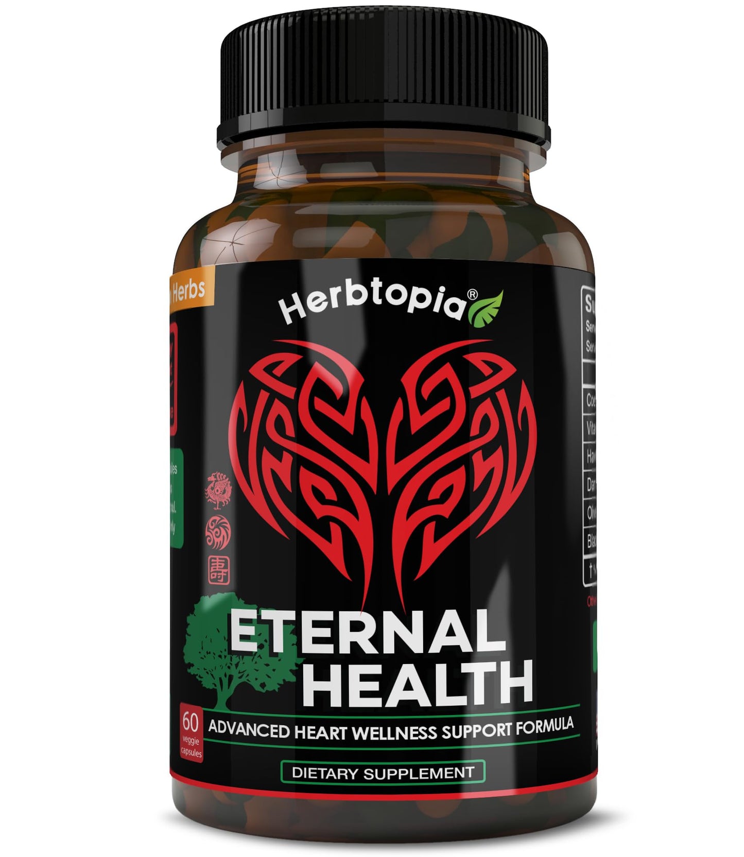 Herbtopia Eternal Health Blood Pressure Support Supplement – Heart Health & Blood Circulation Formula with CoQ10, K2 MK7, Black Garlic, Hawthorn, Olive Leaf & Dan Shen 60 Capsules