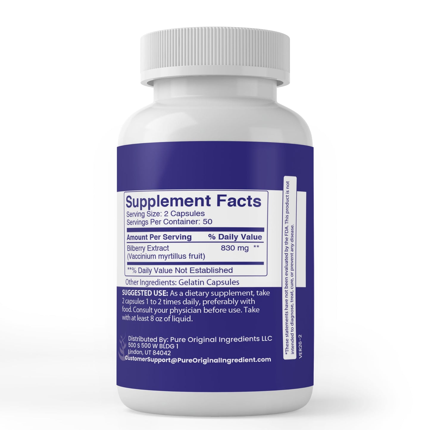 PURE ORIGINAL INGREDIENTS Bilberry Extract Capsules 100 Count
