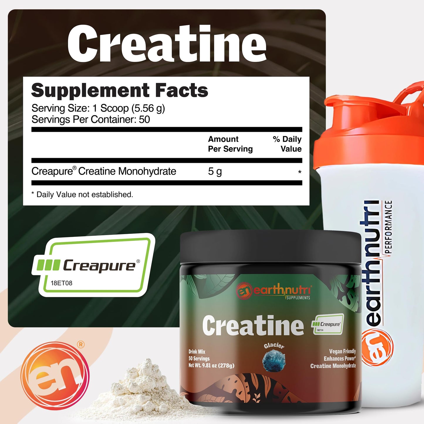 EarthNutri Creatine Monohydrate Powder 50 Servings