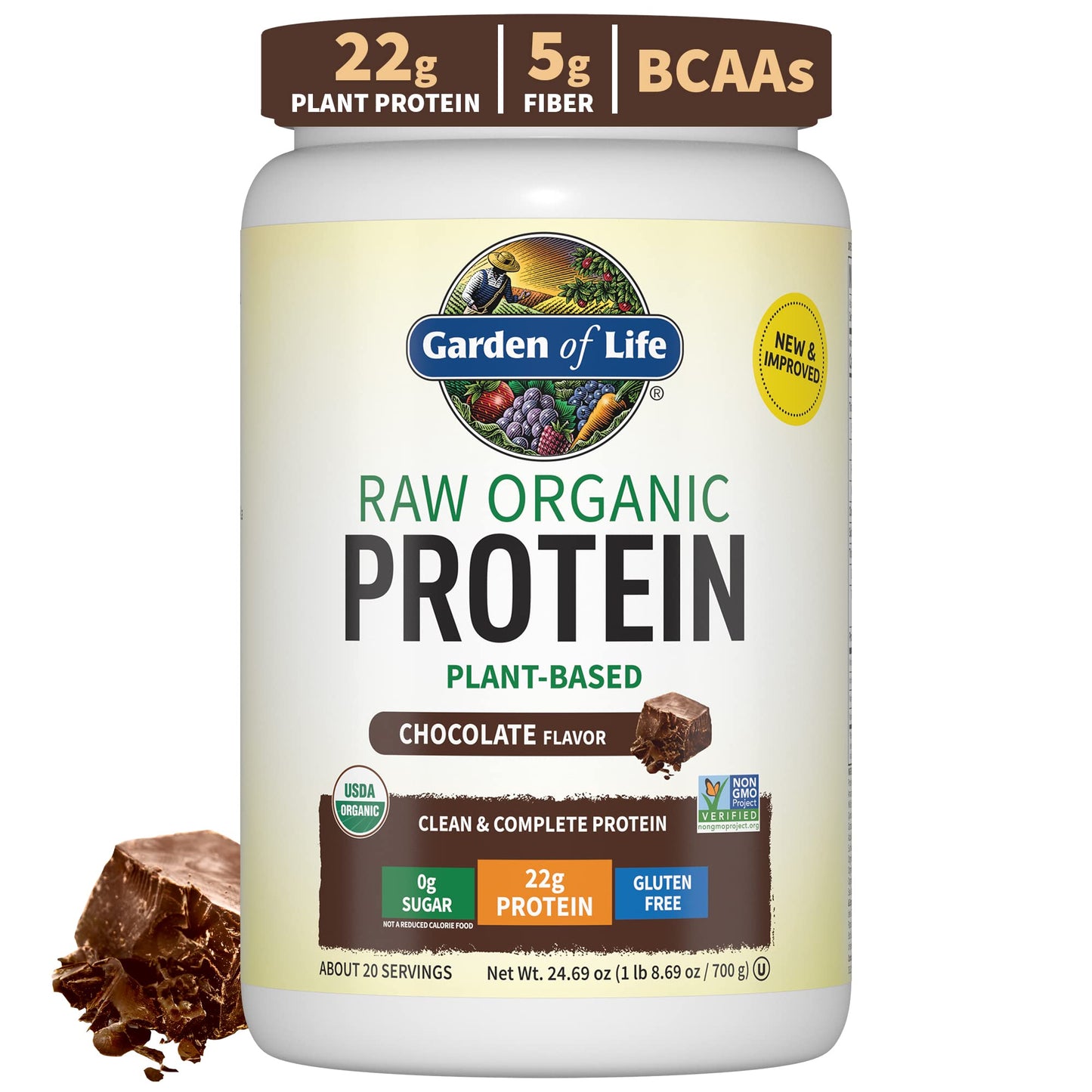 Garden of Life Organic Vegan Vanilla Chai & Chocolate 22g Protein Powder with BCAAs, Probiotics, 1.5 lb