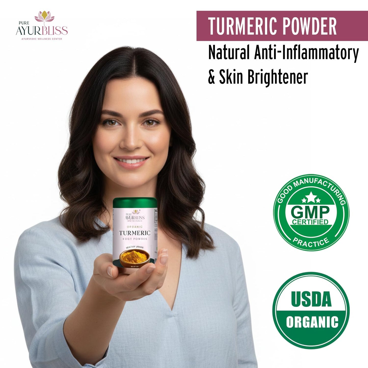 PureAyurbliss 100% Organic Turmeric Powder 8 oz