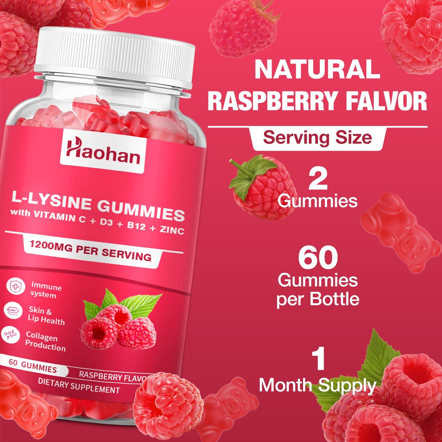 Haohan L-Lysine 1200mg Gummies, 60 Count