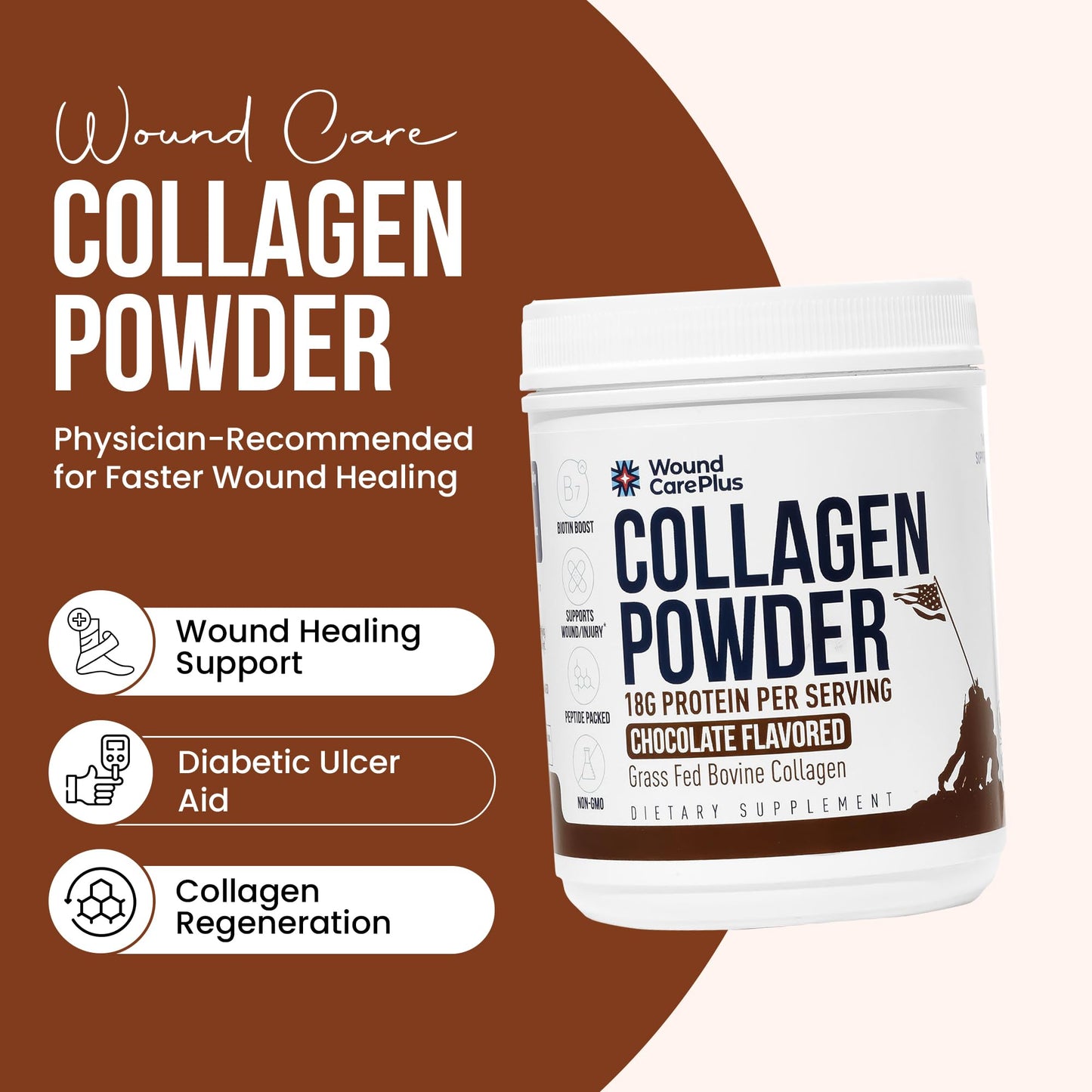 WOUND CAREPLUS Collagen Peptides Chocolate Powder, 19.7534