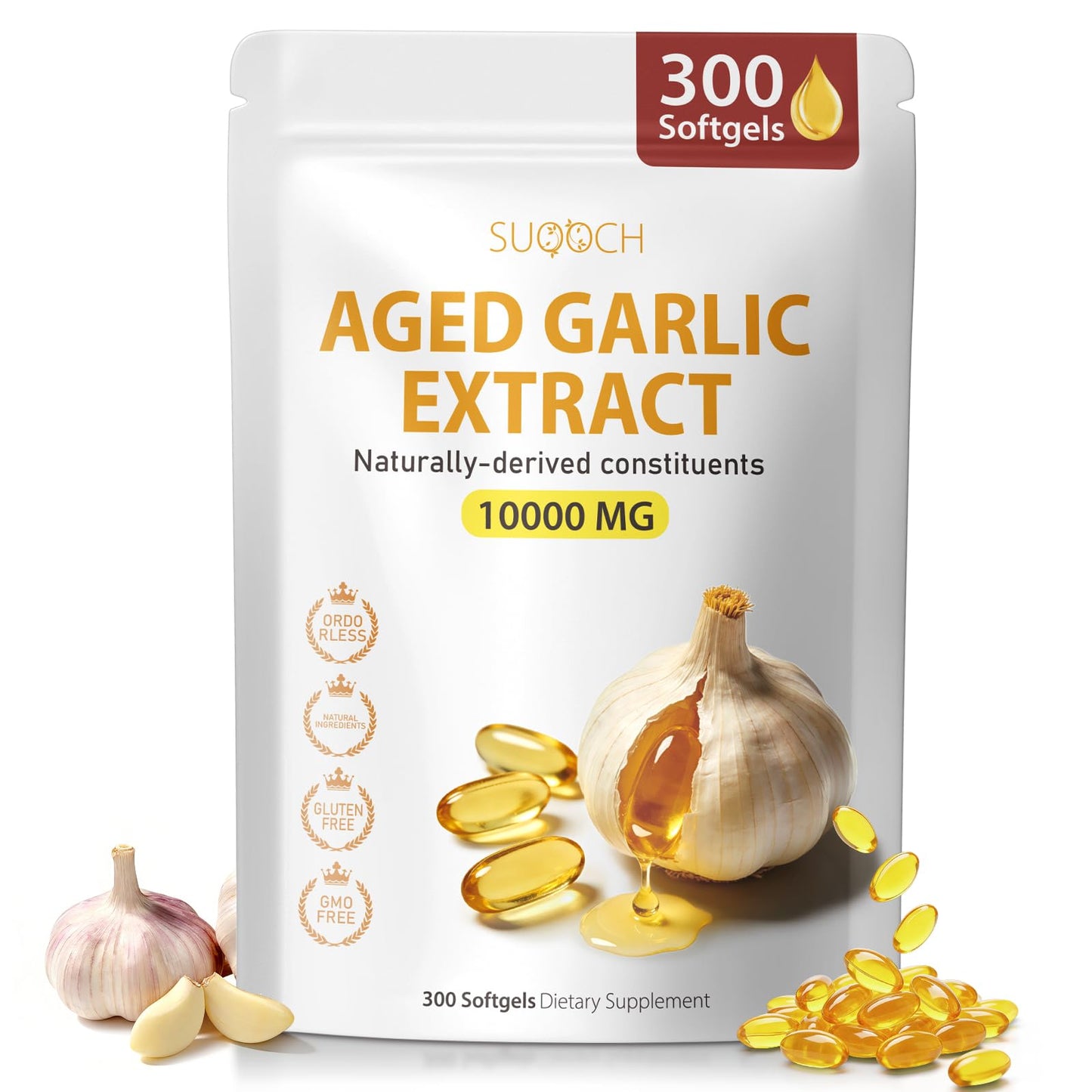 SUOOCH Odorless Aged Garlic Extract Softgels 300 Count