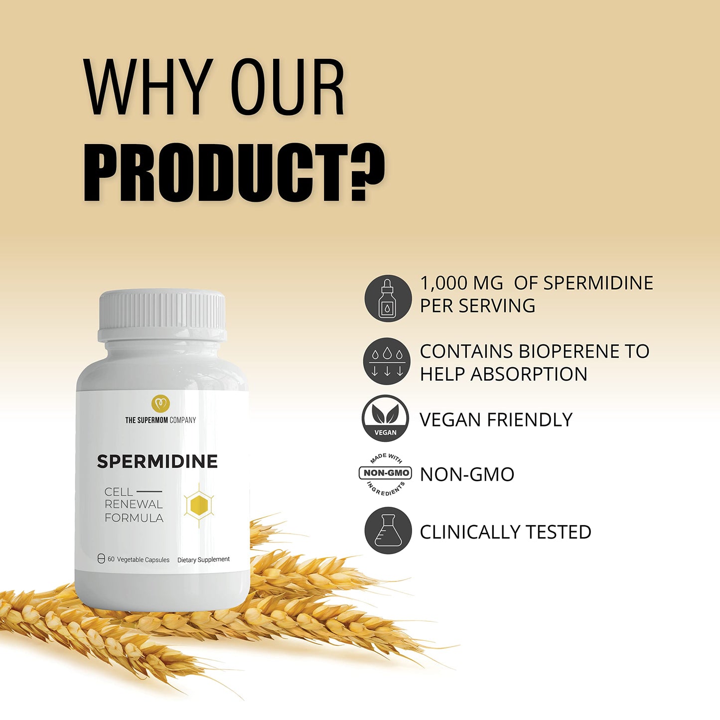 The Supermom Company Spermidine Supplement 120 Vegetable Capsules 2-Pack