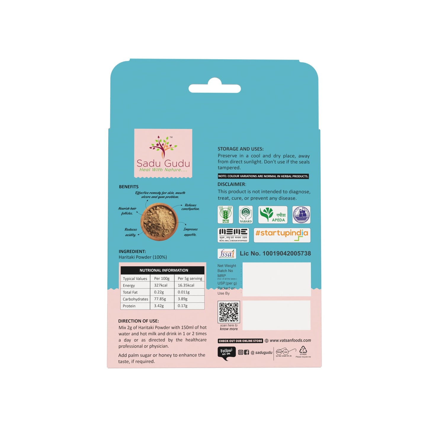 Sadu Gudu Haritaki Powder 3.52 oz
