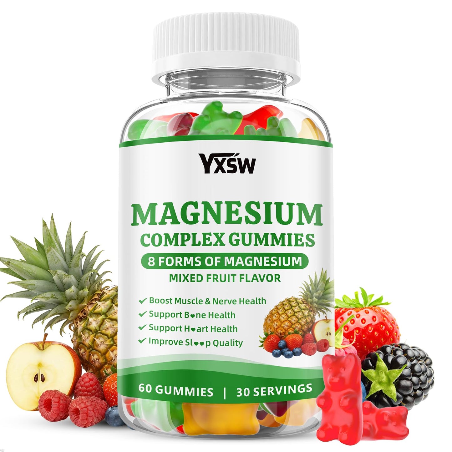 YXSW Magnesium Complex Gummies 8 Elemental 1000mg, 60 Gummies