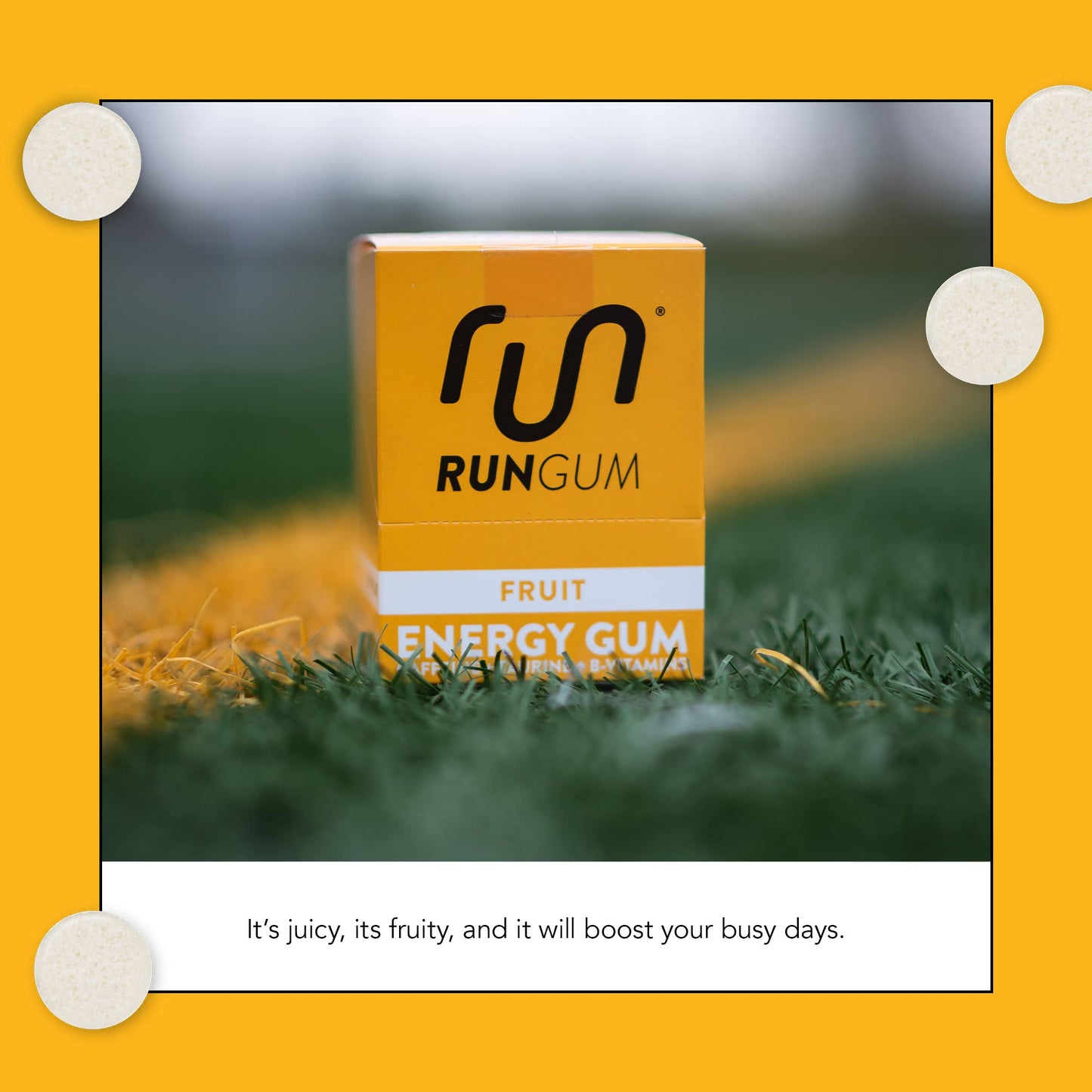 Run Gum Fruit Flavor Caffeinated Energy & Focus Gum Chewable 24 Pieces