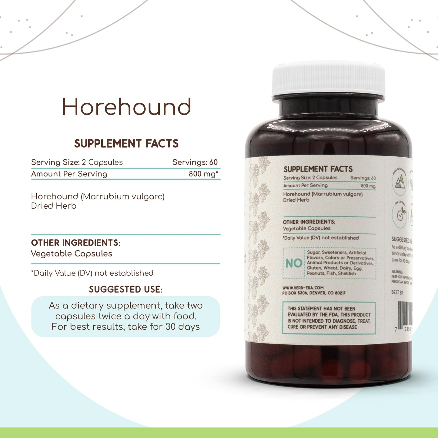 HerbEra Horehound 400 mg Capsules, 120 Count