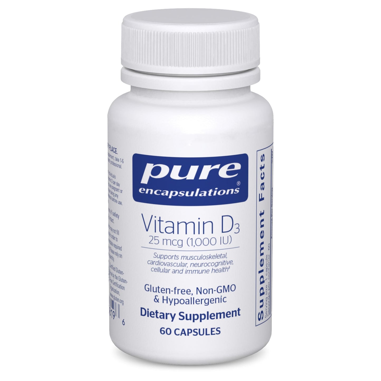 Pure Encapsulations Vitamin D3 25 mcg (1,000 IU) Capsules, 60 Count