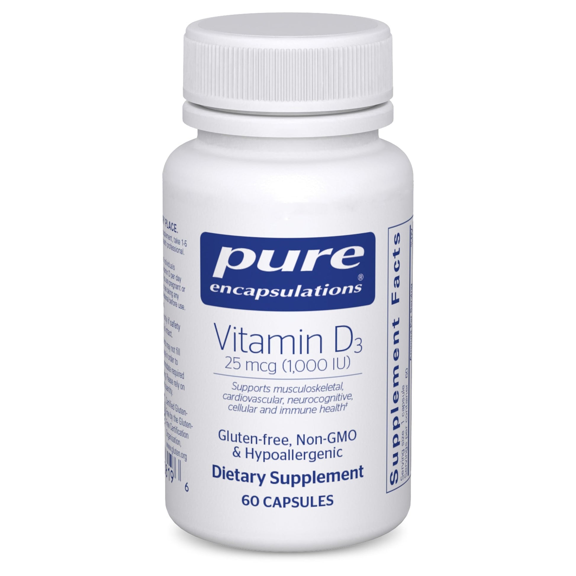 Pure Encapsulations Vitamin D3 25 mcg (1,000 IU) Capsules, 60 Count