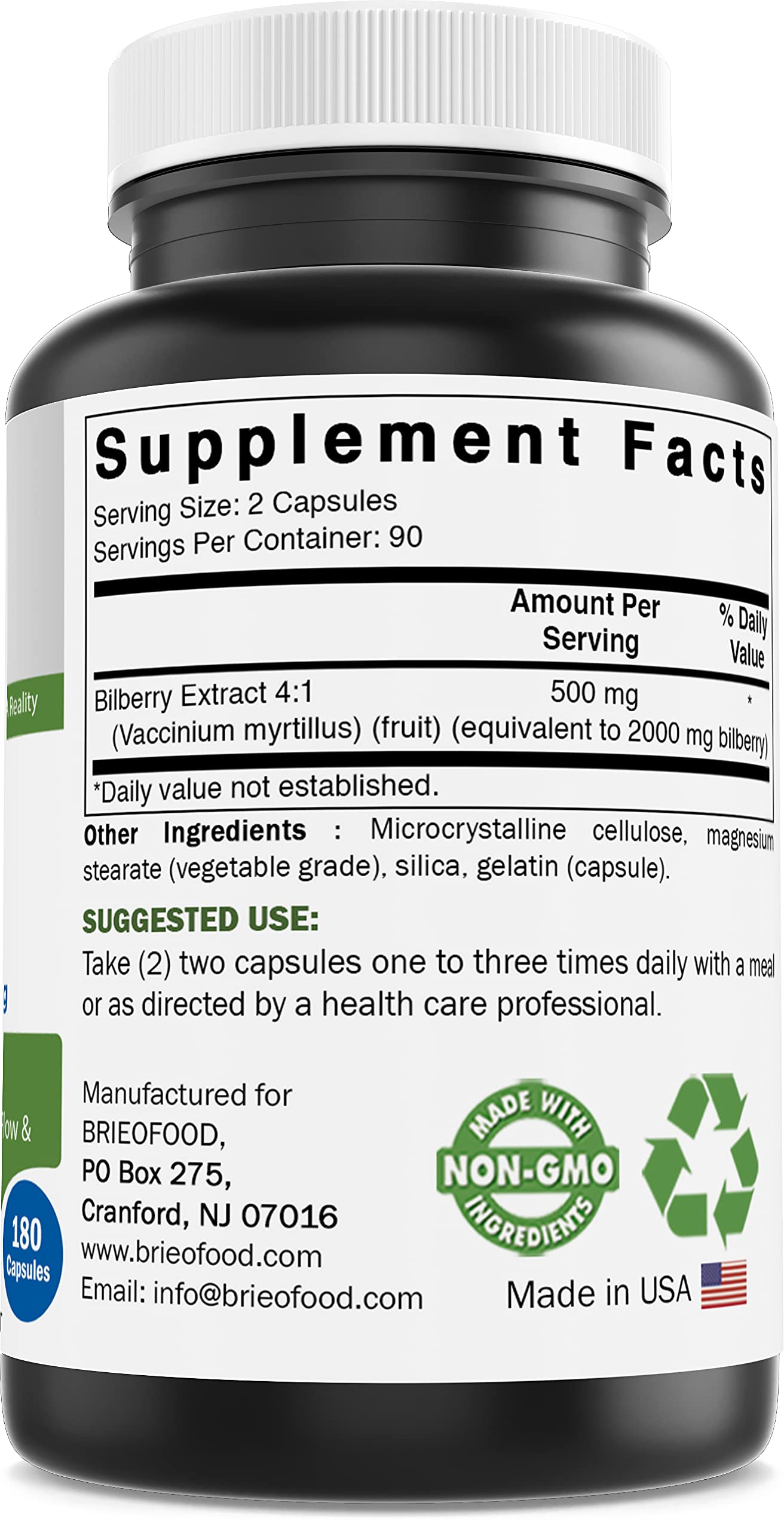 Brieofood Bilberry Extract 2000 mg per Serving Capsule 360