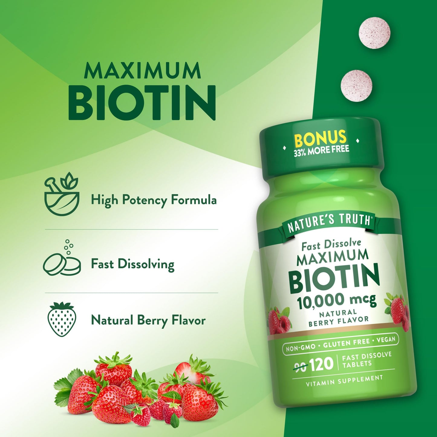Nature's Truth Biotin 10000mcg Fast Dissolve Tablets, 120 Count