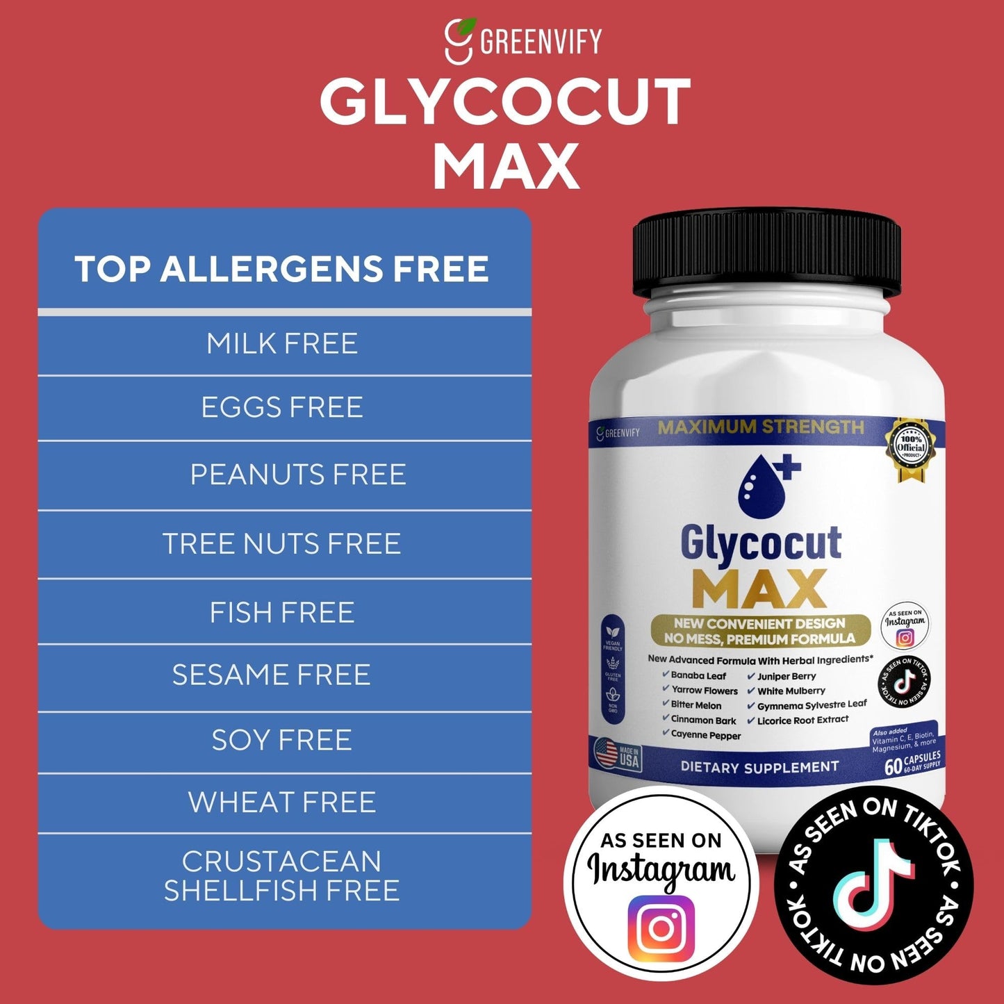 GREENVIFY Glycocut Max, Maximum Strength Veggie Capsules, 60 Capsules