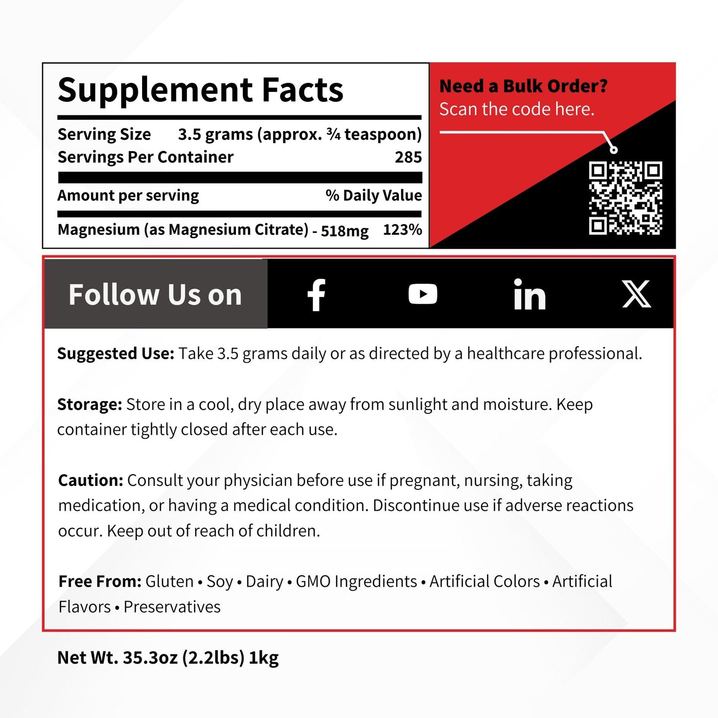 Vivion Magnesium Citrate Anhydrous Powder, 35.2 Ounces
