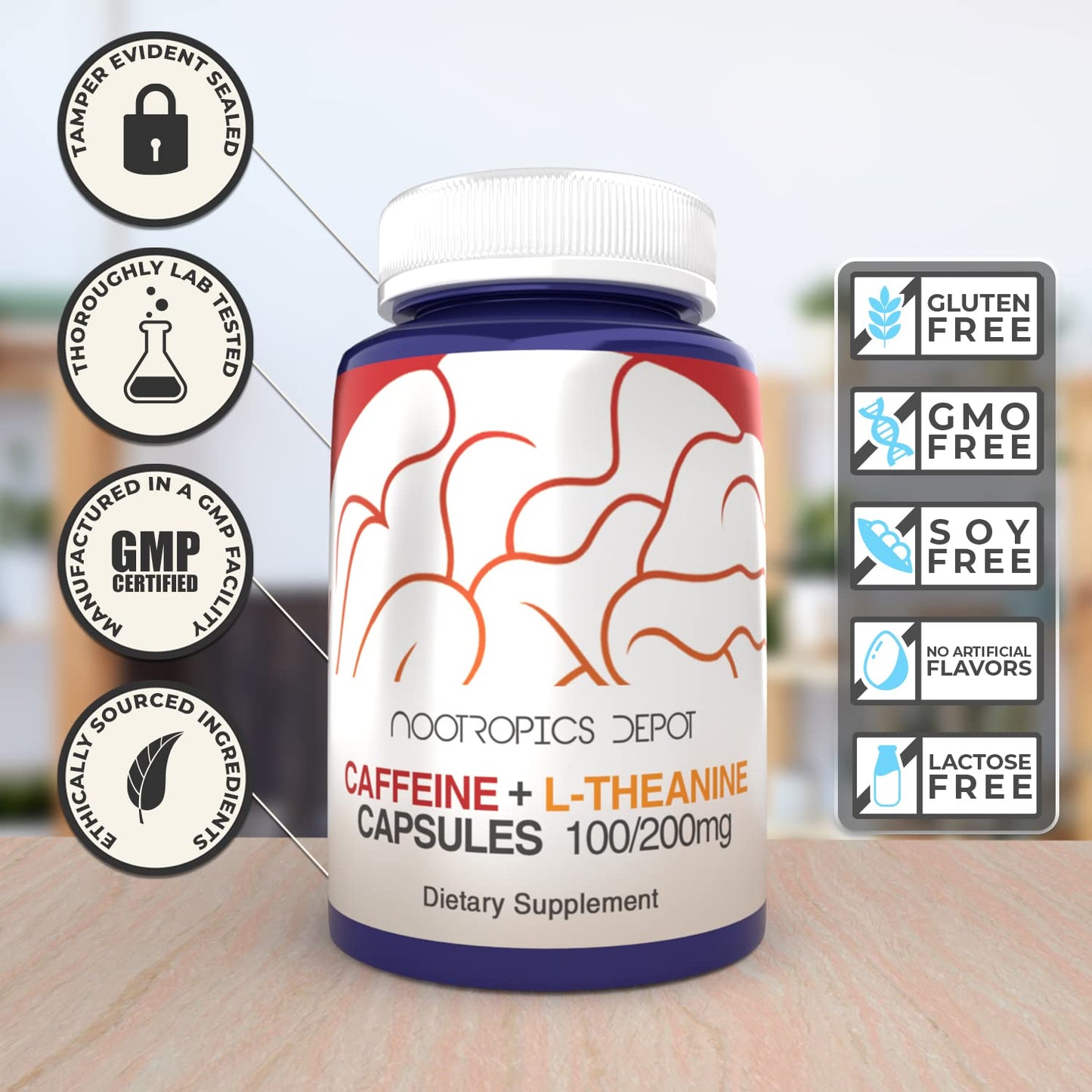 Nootropics Depot Caffeine L-Theanine Capsules, 180 Count