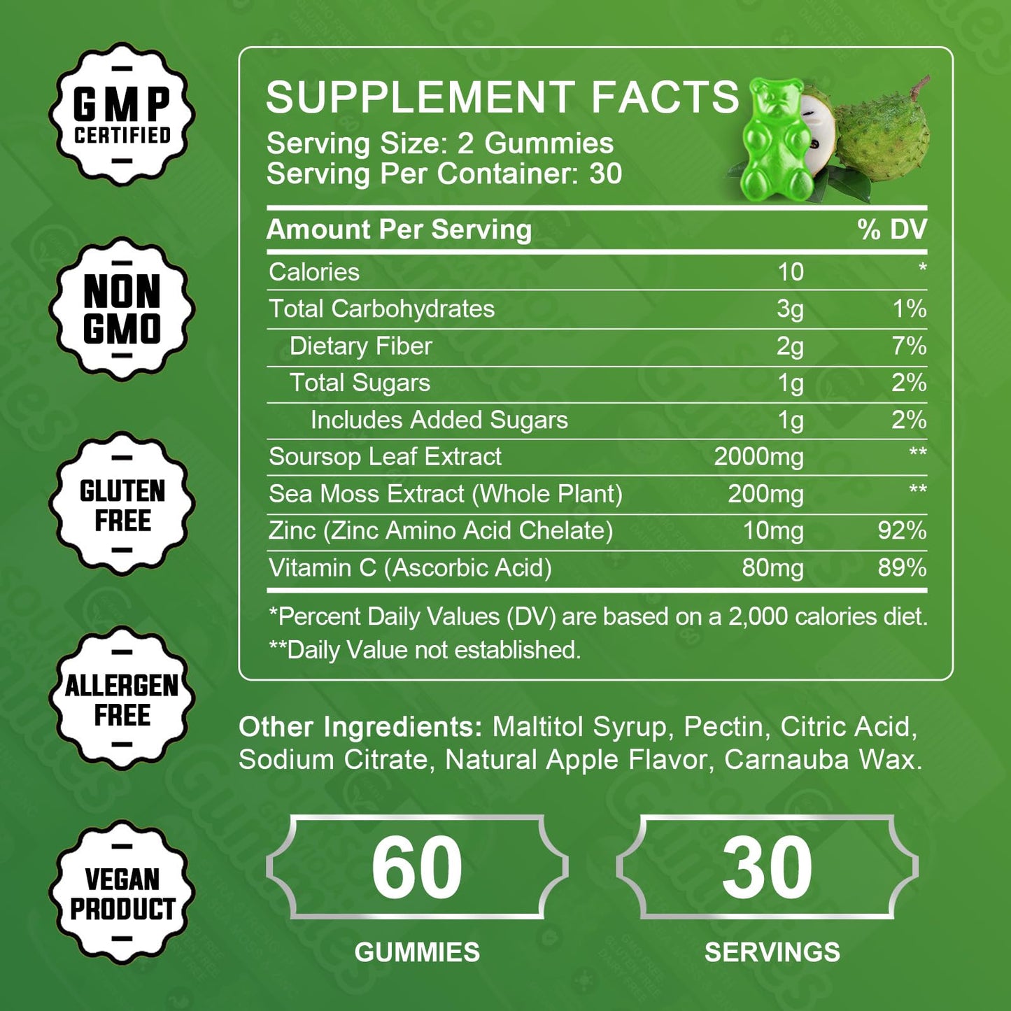 GORNVB Organic Soursop Graviola Gummies, 60 Gummies
