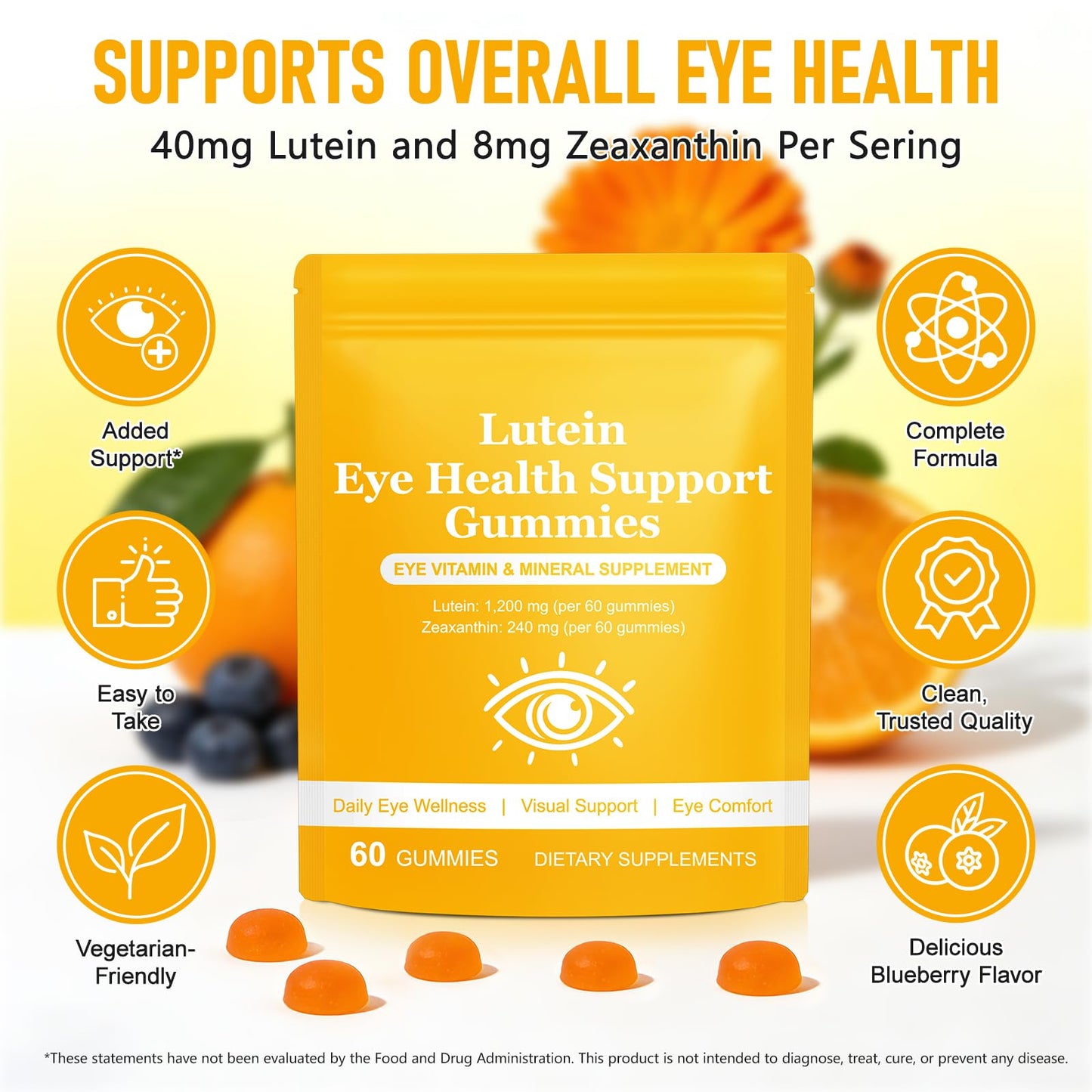 RTEWXLP Lutein and Zeaxanthin Supplements Gummy, 60 Count