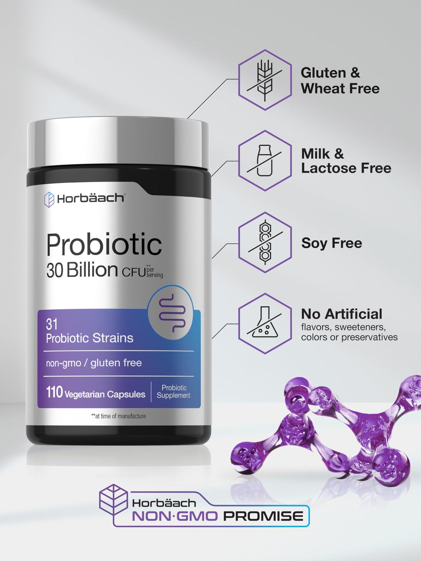 Horbäach Probiotic 30 Billion CFU 31 Probiotic Strains Capsule, 110 Count